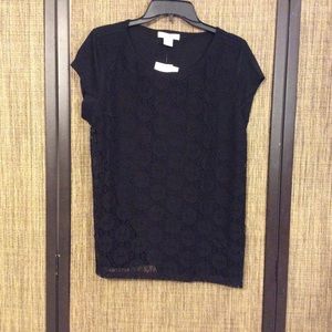 Liz Claiborne Crochet Tee in BLACK